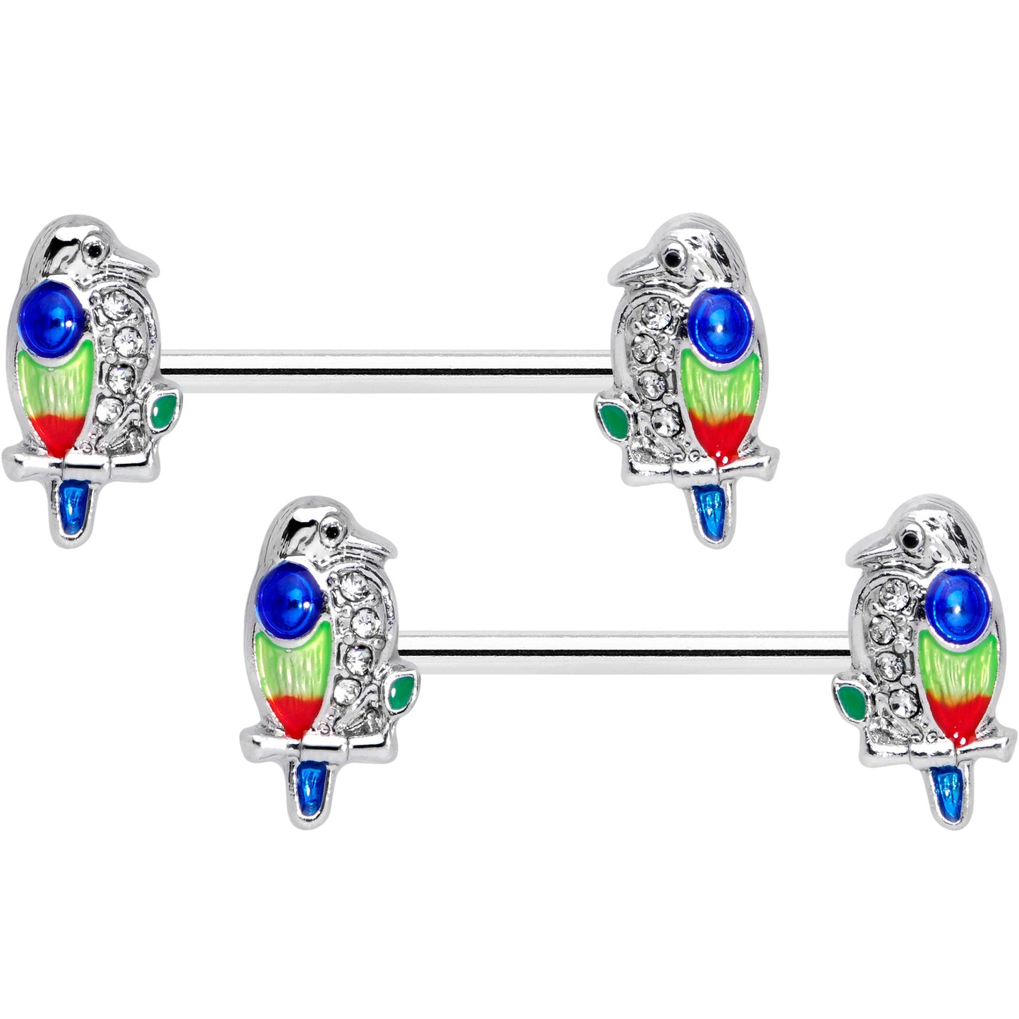 14G 9/16 Clear Gem Tropical Parrot Bird Barbell Nipple Ring Set