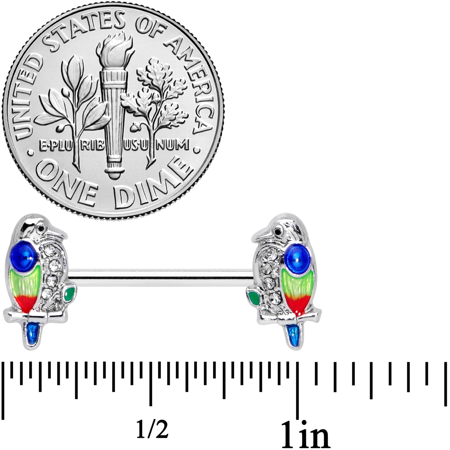 14G 9/16 Clear Gem Tropical Parrot Bird Barbell Nipple Ring Set