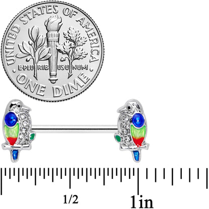 14G 9/16 Clear Gem Tropical Parrot Bird Barbell Nipple Ring Set