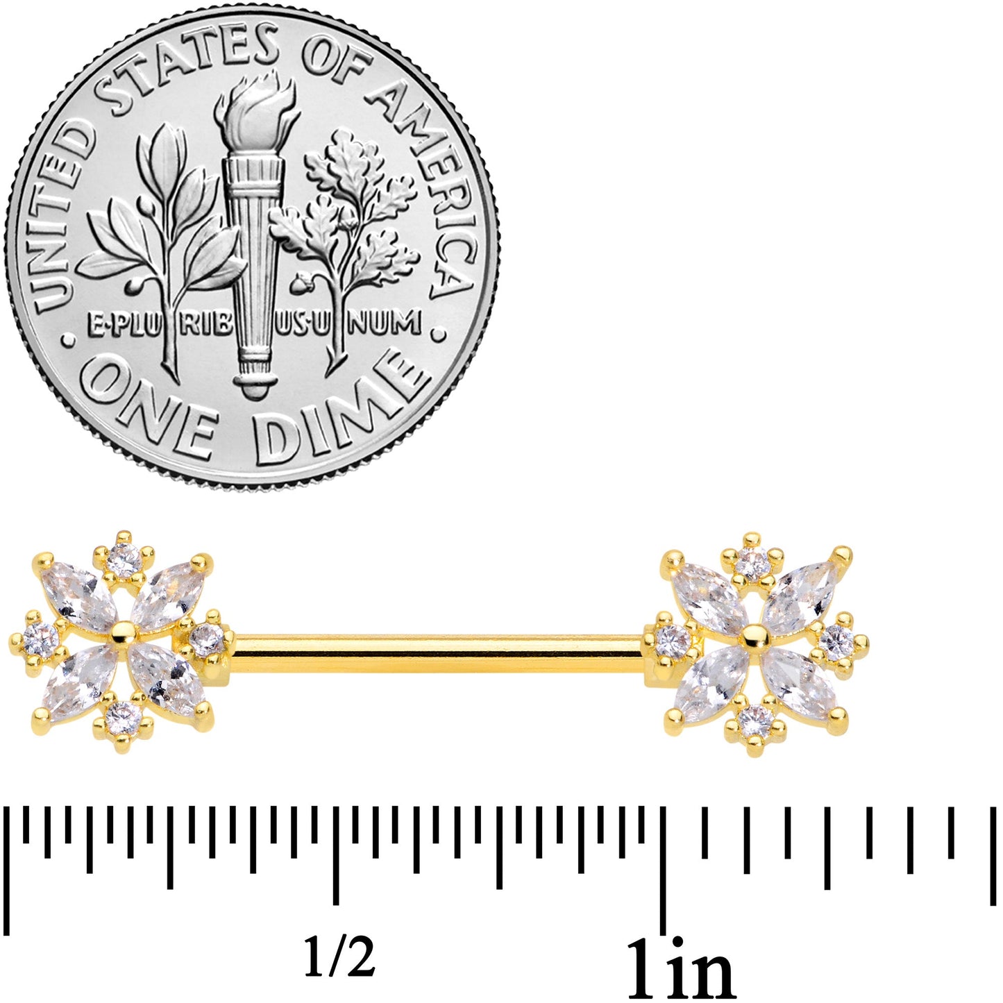 14G 5/8 Clear CZ Gem Gold Tone Star Burst Nipple Ring Set