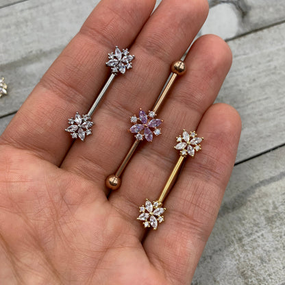 14G 5/8 Clear CZ Gem Gold Tone Star Burst Nipple Ring Set