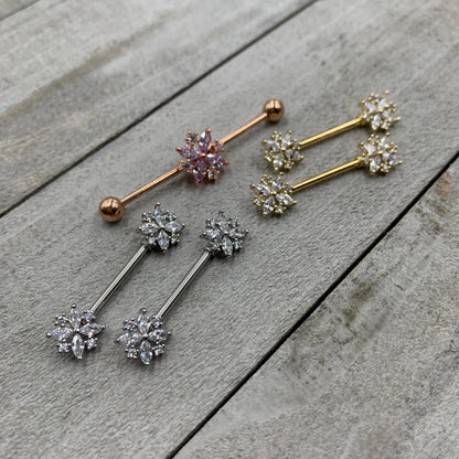 14G Clear CZ Gem Rose Gold Tone Star Burst Industrial Barbell 38mm
