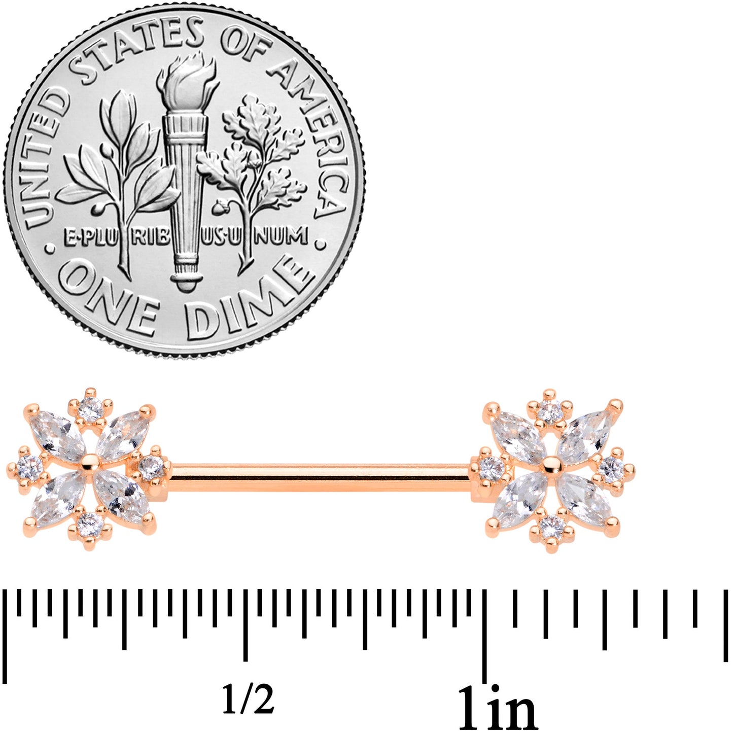 14G 5/8 Clear CZ Gem Rose Gold Tone Star Burst Nipple Ring Set