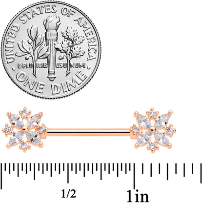 14G 5/8 Clear CZ Gem Rose Gold Tone Star Burst Nipple Ring Set