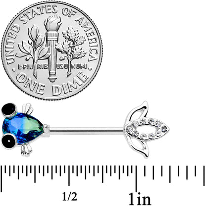 14G 9/16 Clear Aqua Gem Fish Barbell Nipple Ring Set