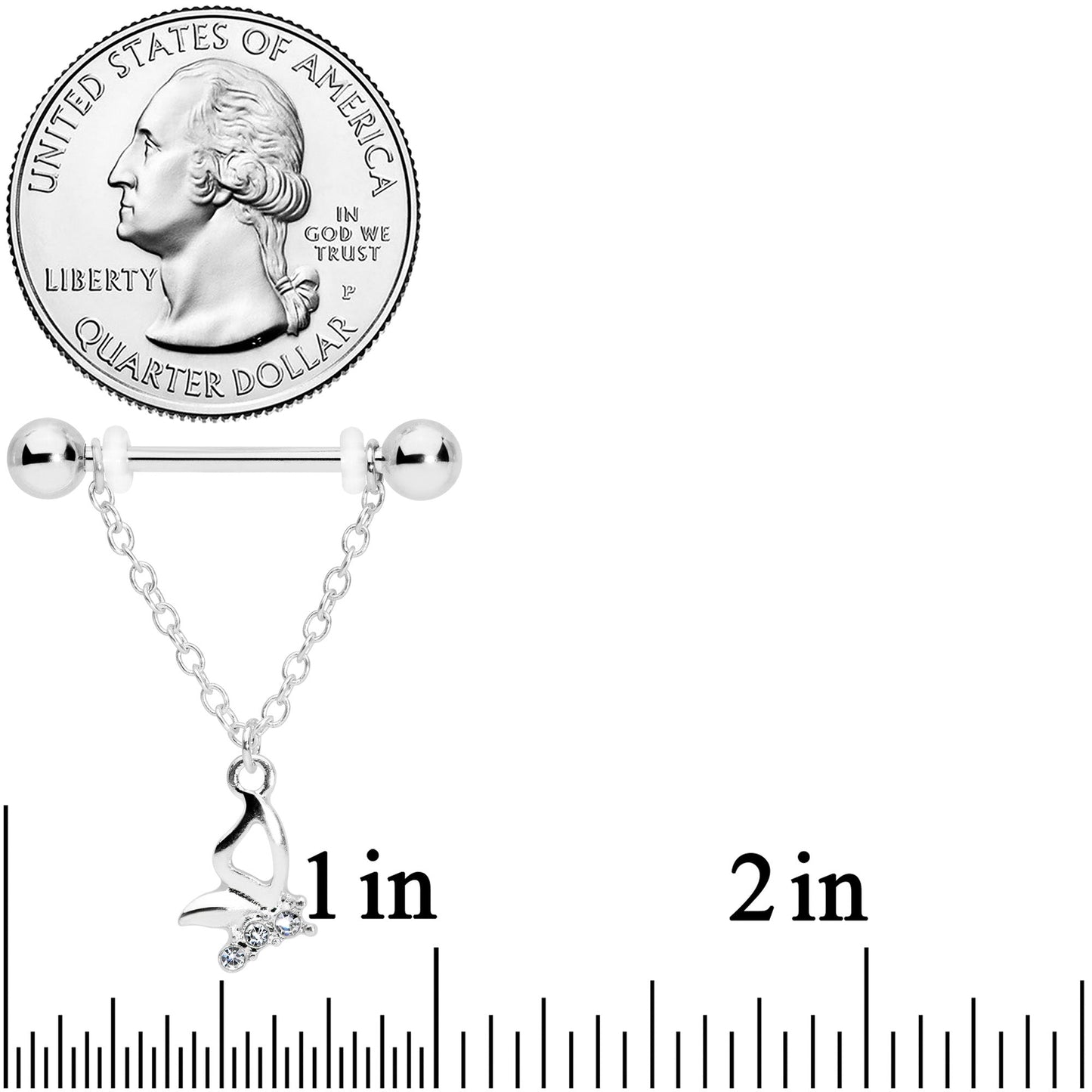 14G 5/8 Clear Gem Butterfly Dangle Nipple Ring Set