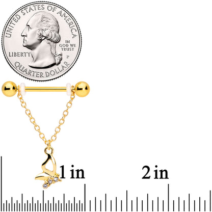 14G 5/8 Clear Gem Gold Tone Butterfly Dangle Nipple Ring Set