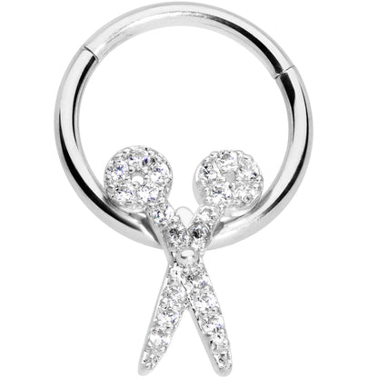16G 3/8 Clear CZ Gem Scissors Hinged Segment Ring