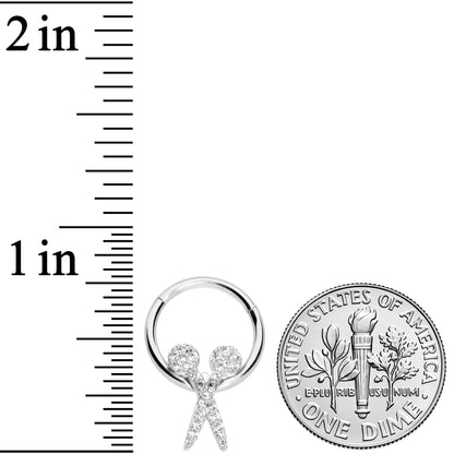 16G 3/8 Clear CZ Gem Scissors Hinged Segment Ring