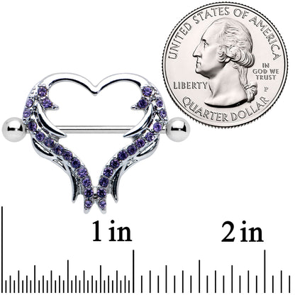 14G 3/4 Dark Purple Gem Rock and Roll Heart Nipple Shield Set