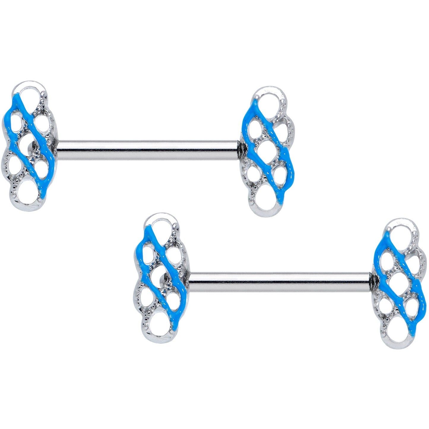 14G 9/16 Clear Gem Blue Celtic Knot Barbell Nipple Ring Set