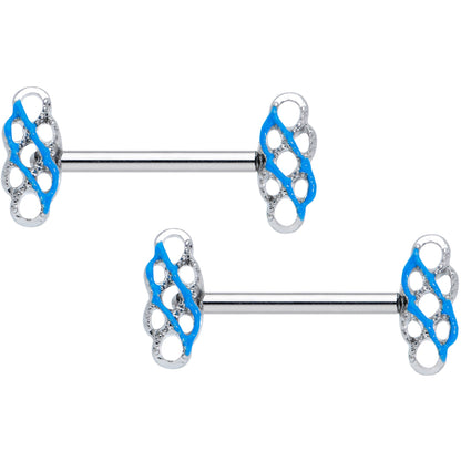 14G 9/16 Clear Gem Blue Celtic Knot Barbell Nipple Ring Set