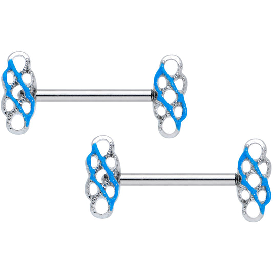 14G 9/16 Clear Gem Blue Celtic Knot Barbell Nipple Ring Set