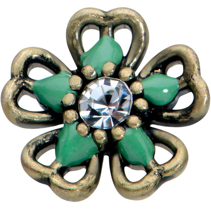 20G 7.5mm Gold Tone Green Flower St Patrick Day L Shape Nose Ring