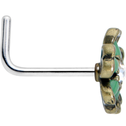 20G 7.5mm Gold Tone Green Flower St Patrick Day L Shape Nose Ring