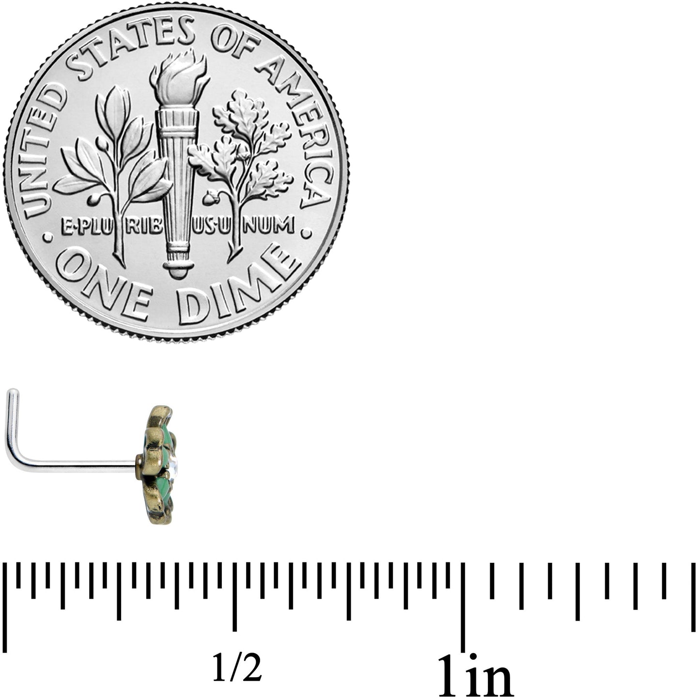 20G 7.5mm Gold Tone Green Flower St Patrick Day L Shape Nose Ring