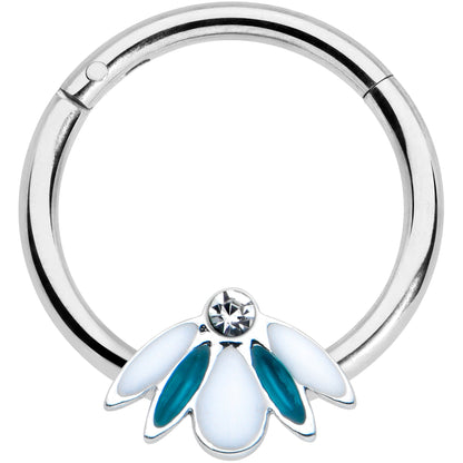 16G 5/16 Clear Gem Blue White Leaves Hinged Segment Ring