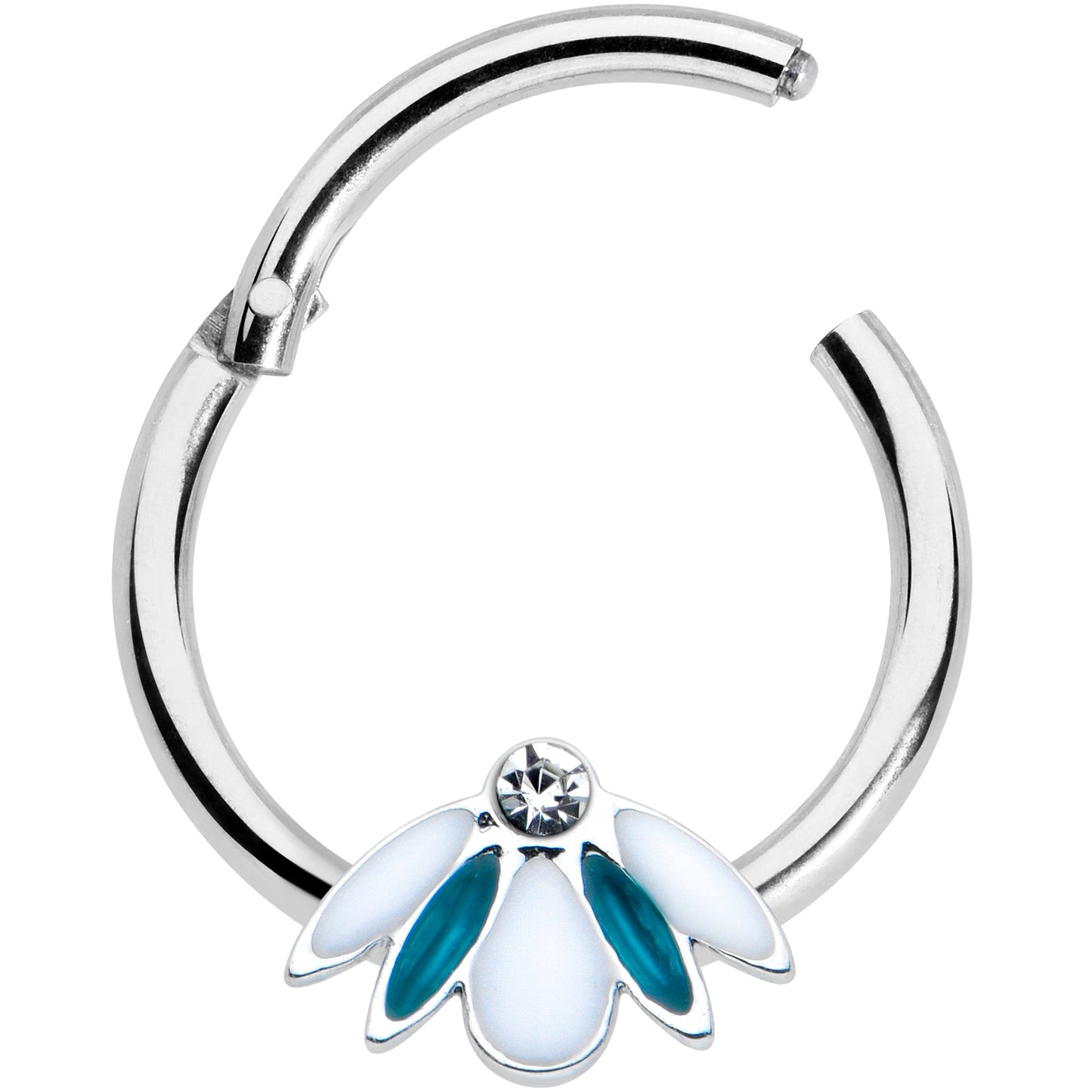 16G 5/16 Clear Gem Blue White Leaves Hinged Segment Ring