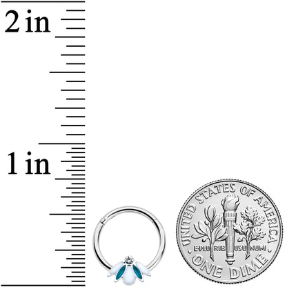 16G 5/16 Clear Gem Blue White Leaves Hinged Segment Ring