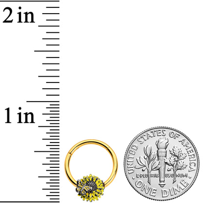 16G 3/8 Gold Tone Sunflower Butterfly Hinged Segment Ring