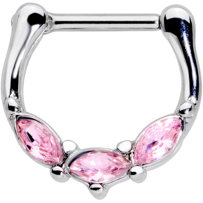 16G 5/16 Pink Gem Oval Trio Cartilage Clicker