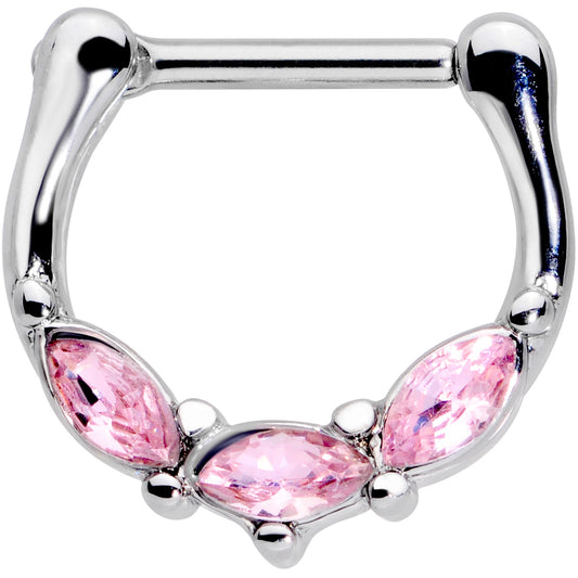 16G 5/16 Pink Gem Oval Trio Cartilage Clicker