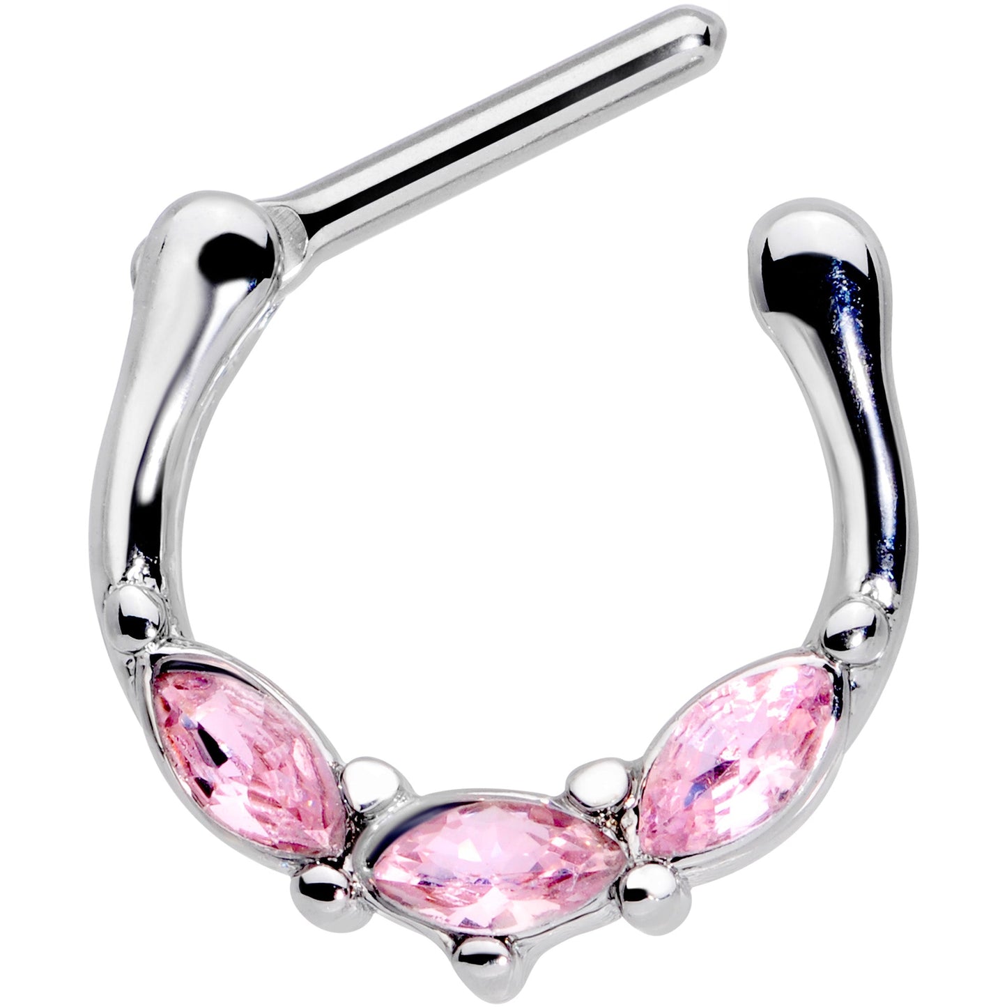 16G 5/16 Pink Gem Oval Trio Cartilage Clicker