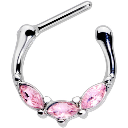 16G 5/16 Pink Gem Oval Trio Cartilage Clicker