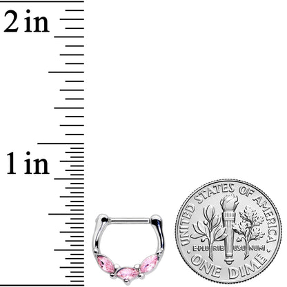 16G 5/16 Pink Gem Oval Trio Cartilage Clicker