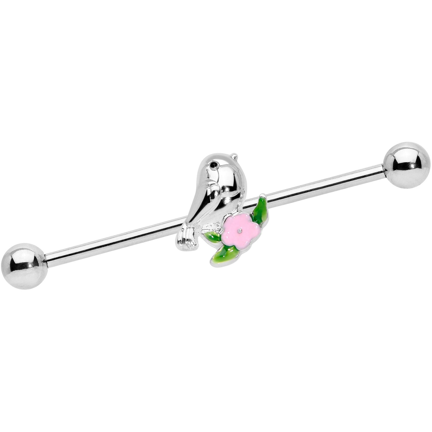 14G Bird Pink Flower Industrial Barbell 38mm