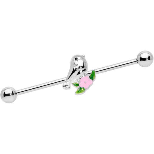 14G Bird Pink Flower Industrial Barbell 38mm