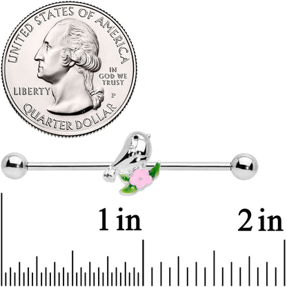 14G Bird Pink Flower Industrial Barbell 38mm