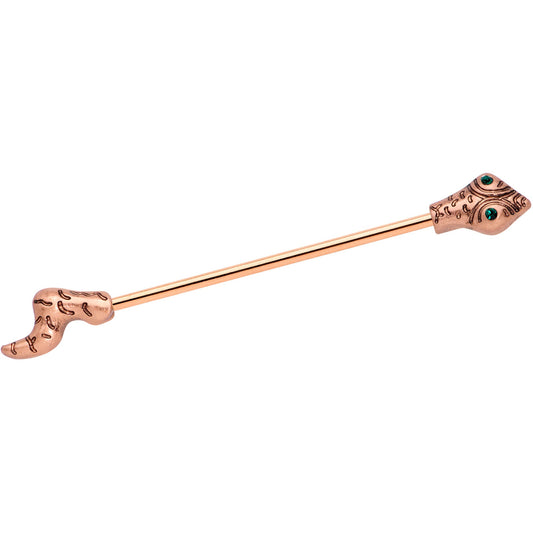 14G Green Gem Rose Gold Tone Tribal Serpent Industrial Barbell 38mm