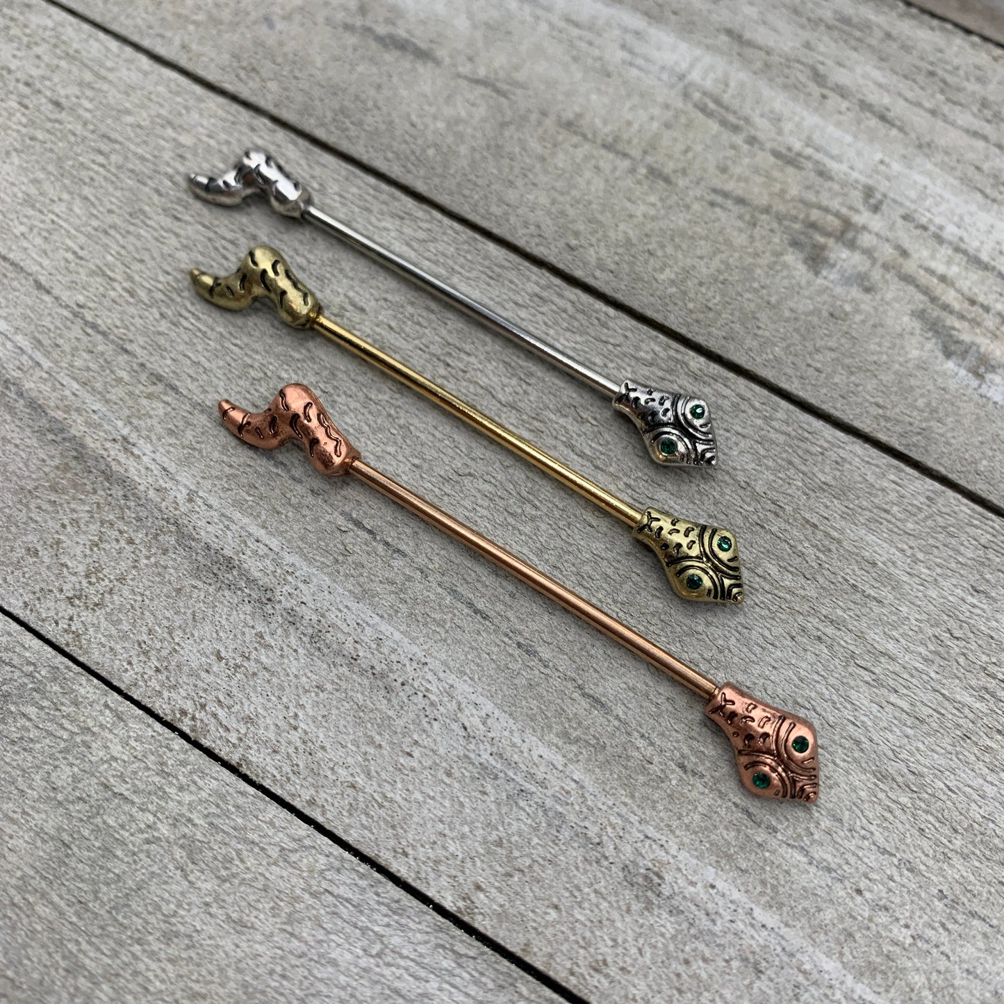 14G Green Gem Tribal Snake Industrial Barbell 38mm