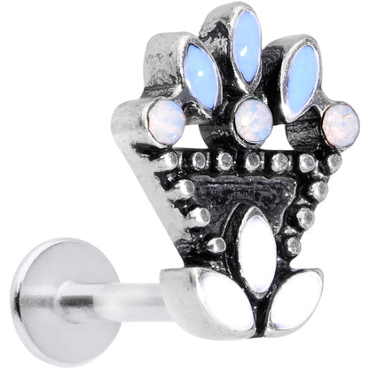 16G 1/4 White Blue Faux Opal Ornate Labret Monroe Tragus
