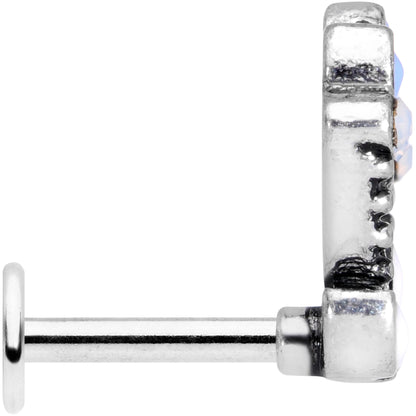 16G 1/4 White Blue Faux Opal Ornate Labret Monroe Tragus