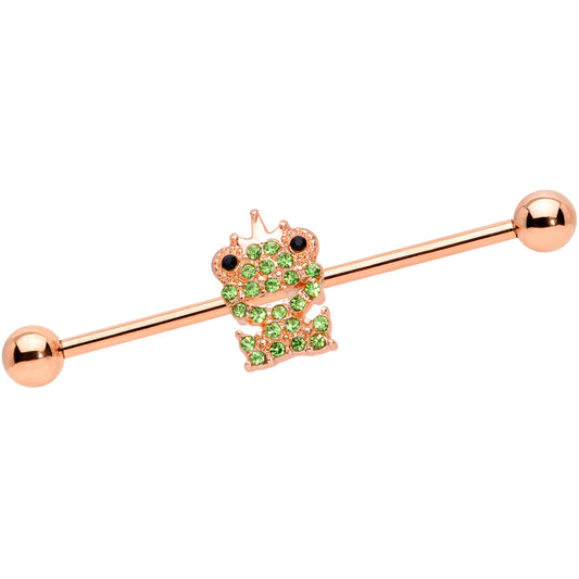 14G Green Gem Rose Gold Tone Royal Frog Industrial Barbell 38mm