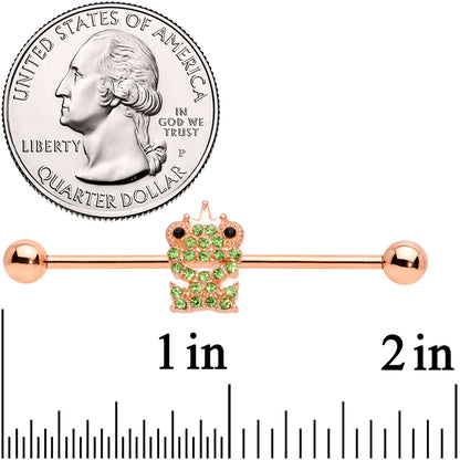 14G Green Gem Rose Gold Tone Royal Frog Industrial Barbell 38mm