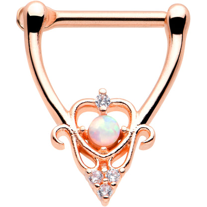 16G 5/16 White Synth Opal Rose Gold Tone Scroll Cartilage Clicker