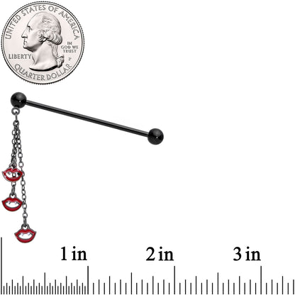 14G Black Vampire Fangs Halloween Dangle Industrial Barbell 38mm