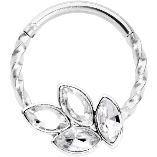 16G 3/8 Clear Gem Oval Quartet Twisted Cartilage Clicker