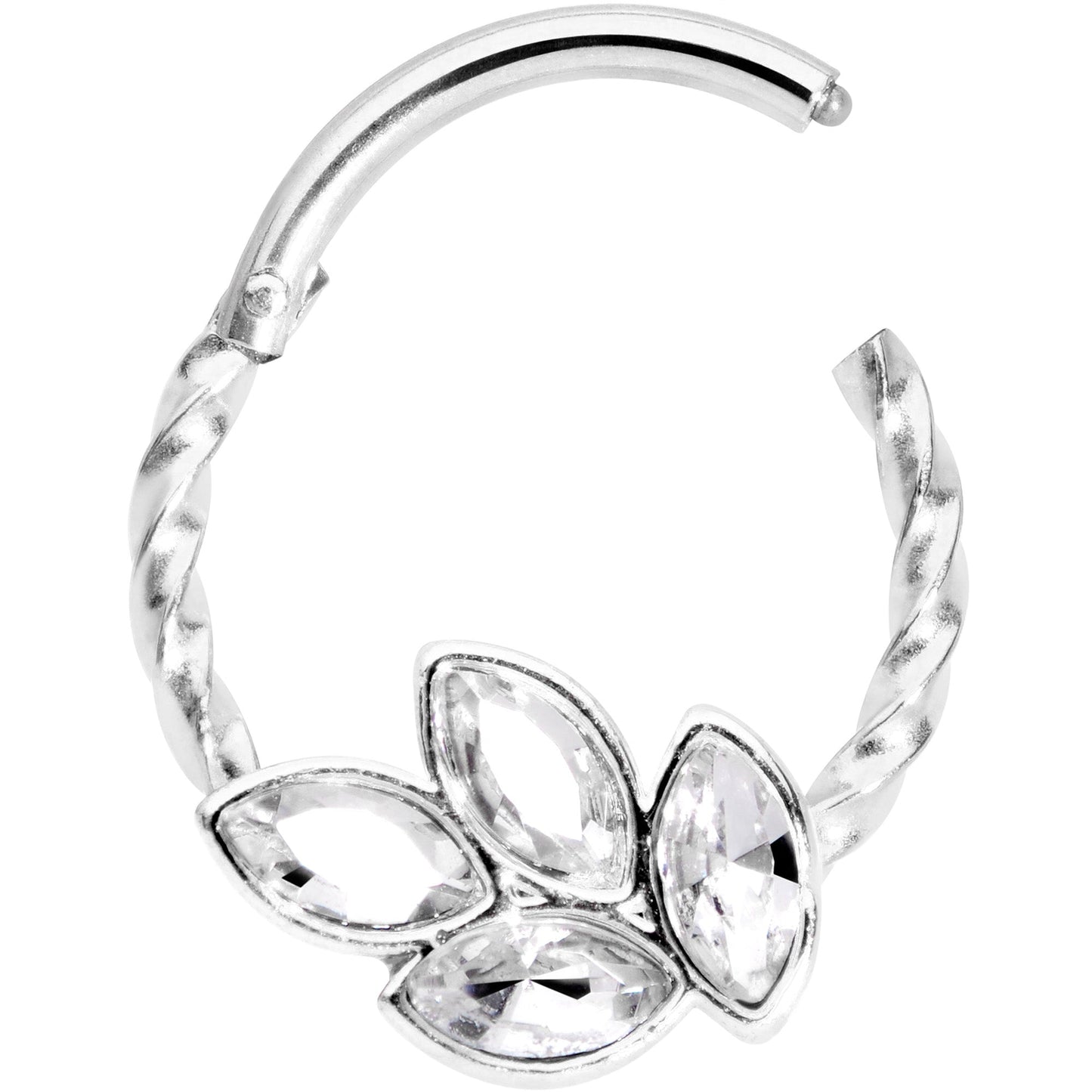 16G 3/8 Clear Gem Oval Quartet Twisted Cartilage Clicker