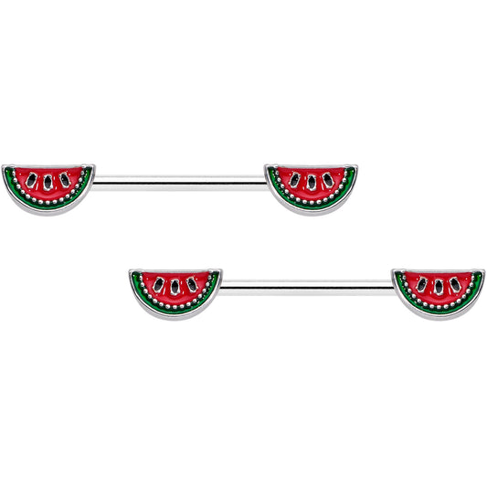 14G 5/8 Red Green Tasty Watermelon Barbell Nipple Ring Set