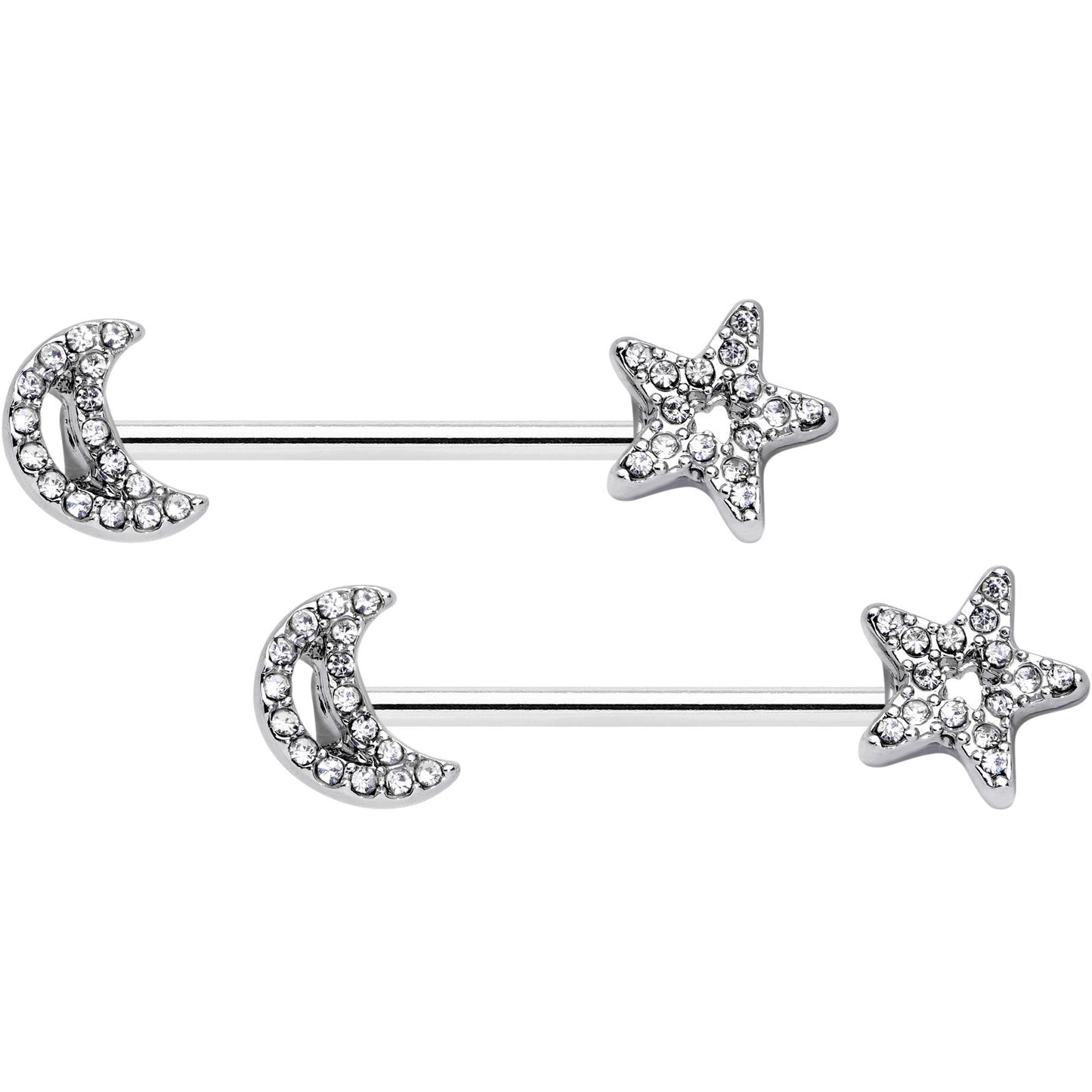 14G 5/8 Clear CZ Gem Moon Star Barbell Nipple Ring Set
