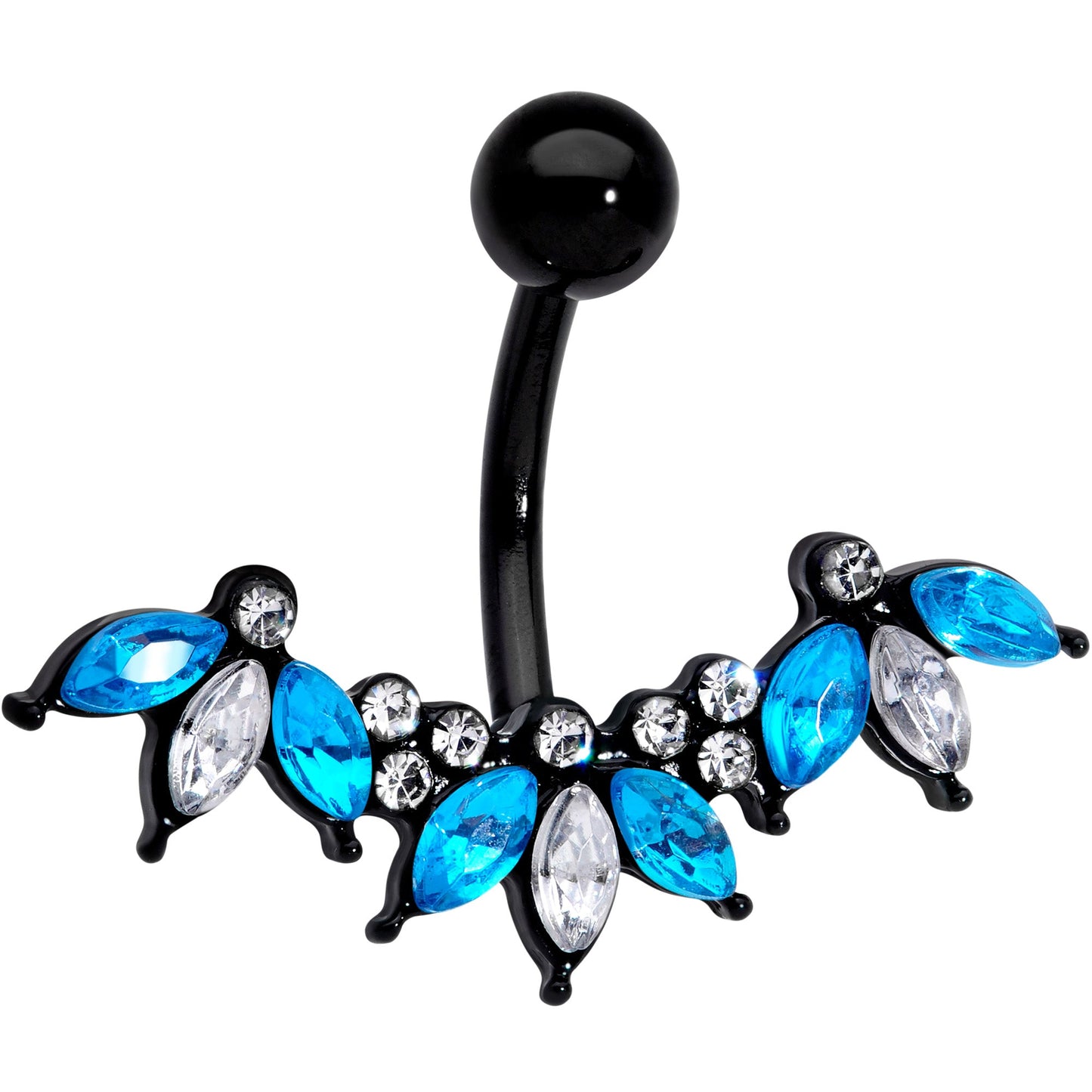 Clear Aqua Gem Black Clusters Belly Ring