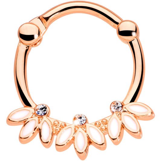 16G 3/8 Clear Gem Rose Gold Tone White Leaves Cartilage Clicker