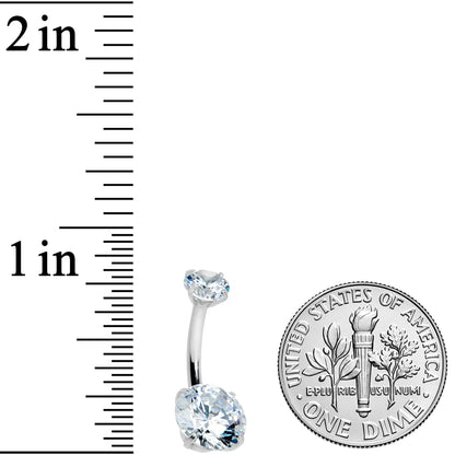 Clear CZ Gem Round Duo Internally Threaded Belly Ring