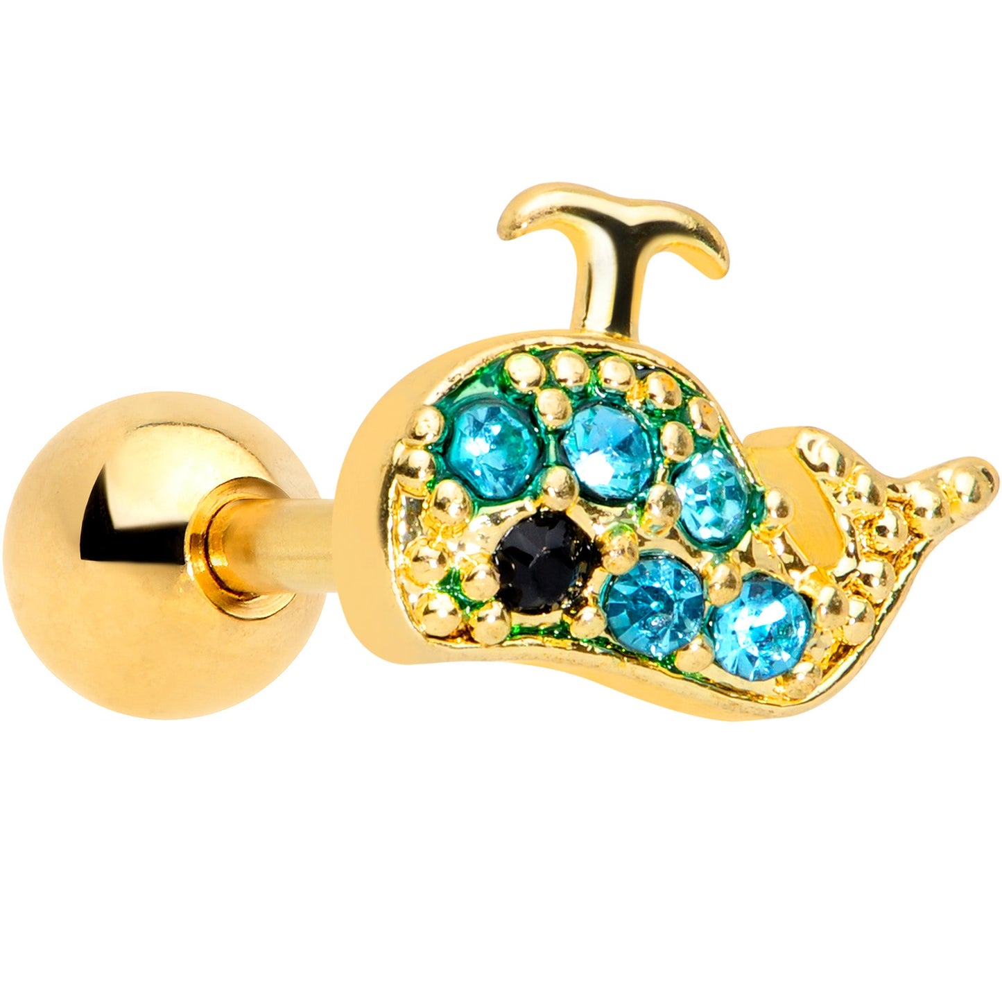 16G 1/4 Aqua Gem Gold Tone Water Whale Cartilage Tragus