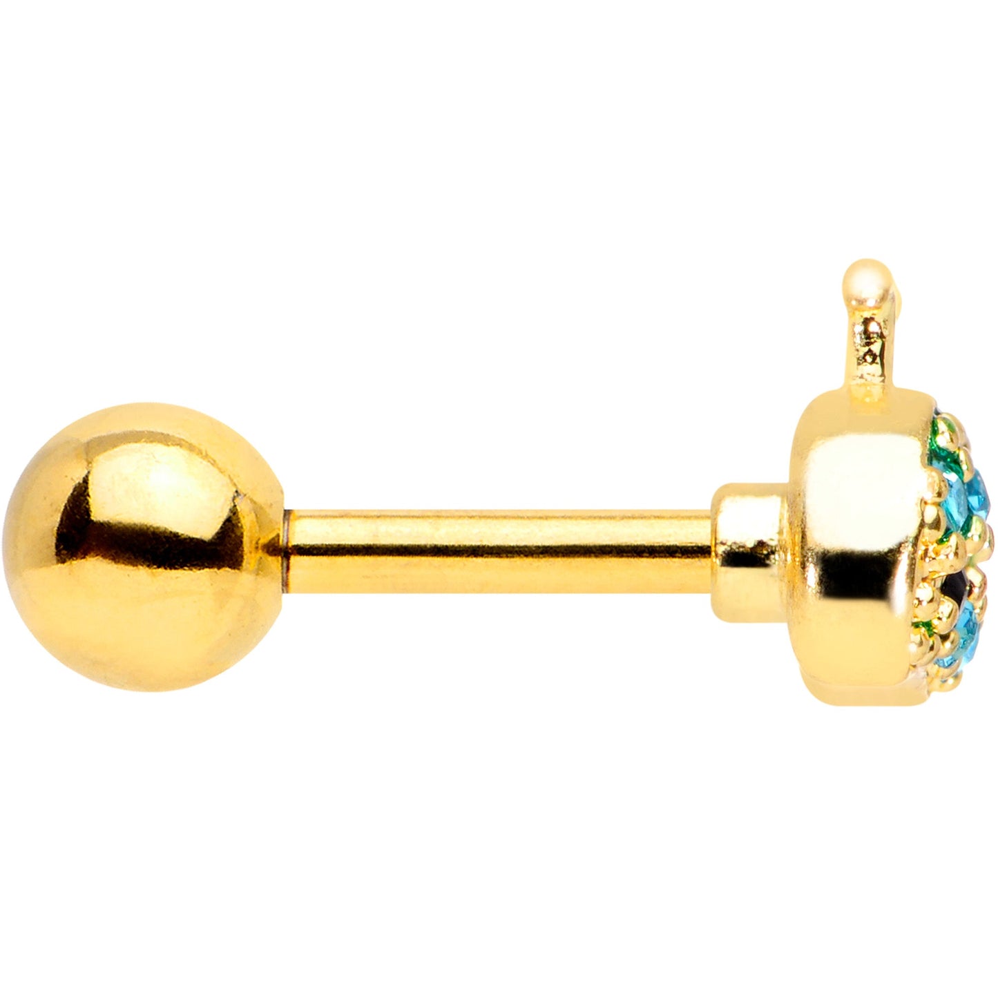 16G 1/4 Aqua Gem Gold Tone Water Whale Cartilage Tragus