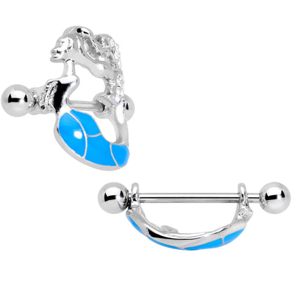 14G 9/16 Clear Gem Blue Mermaid Nipple Shield Set